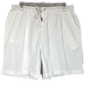 White linen blend elastic drawstring waist shorts, Lagenlook natural fibers -3X